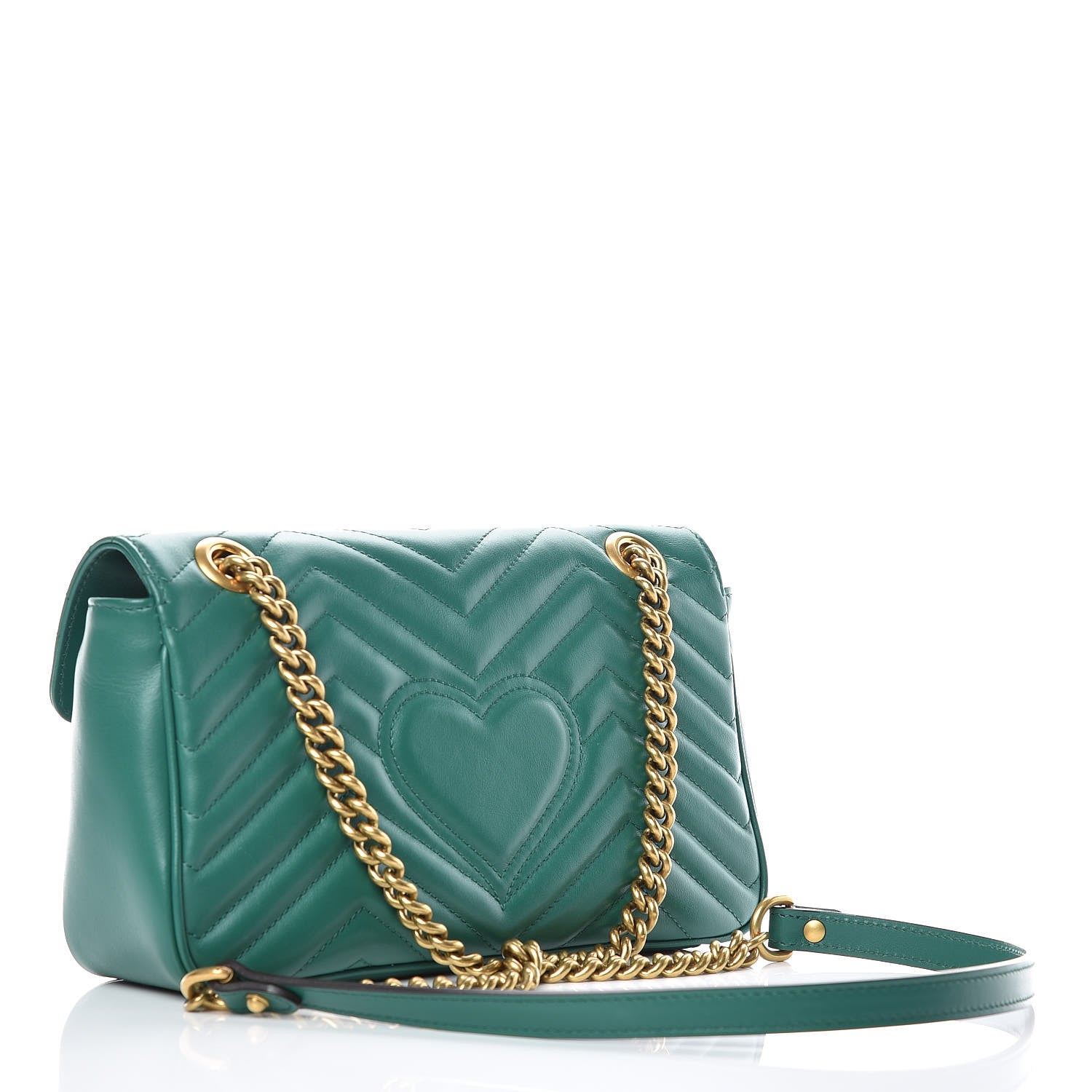 Gucci Calfskin Matelasse Small GG Marmont Shoulder Bag Emerald Green 3 of 9