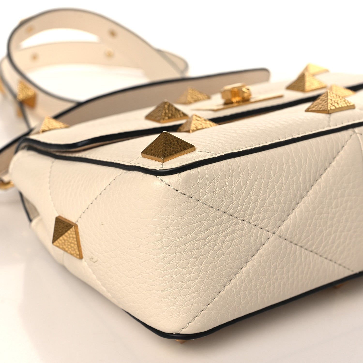 Valentino Garavani Grained Calfskin Medium Roman Stud Shoulder Bag Light Ivory 7 of 8