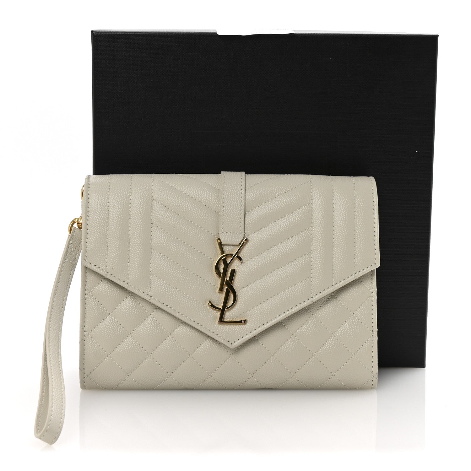 Saint Laurent Grain De Poudre Textured Mixed Matelasse Triquilt Monogram Clutch Crema Soft 13 of 14