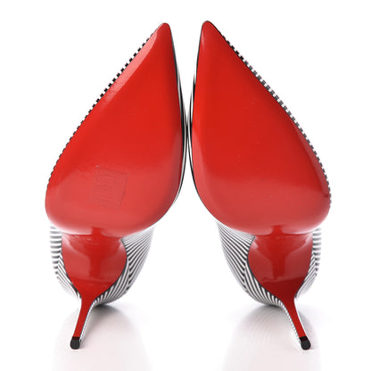 Christian Louboutin Patent Stripes Decollete 554 100 Pumps 40.5 Black White 5 of 8