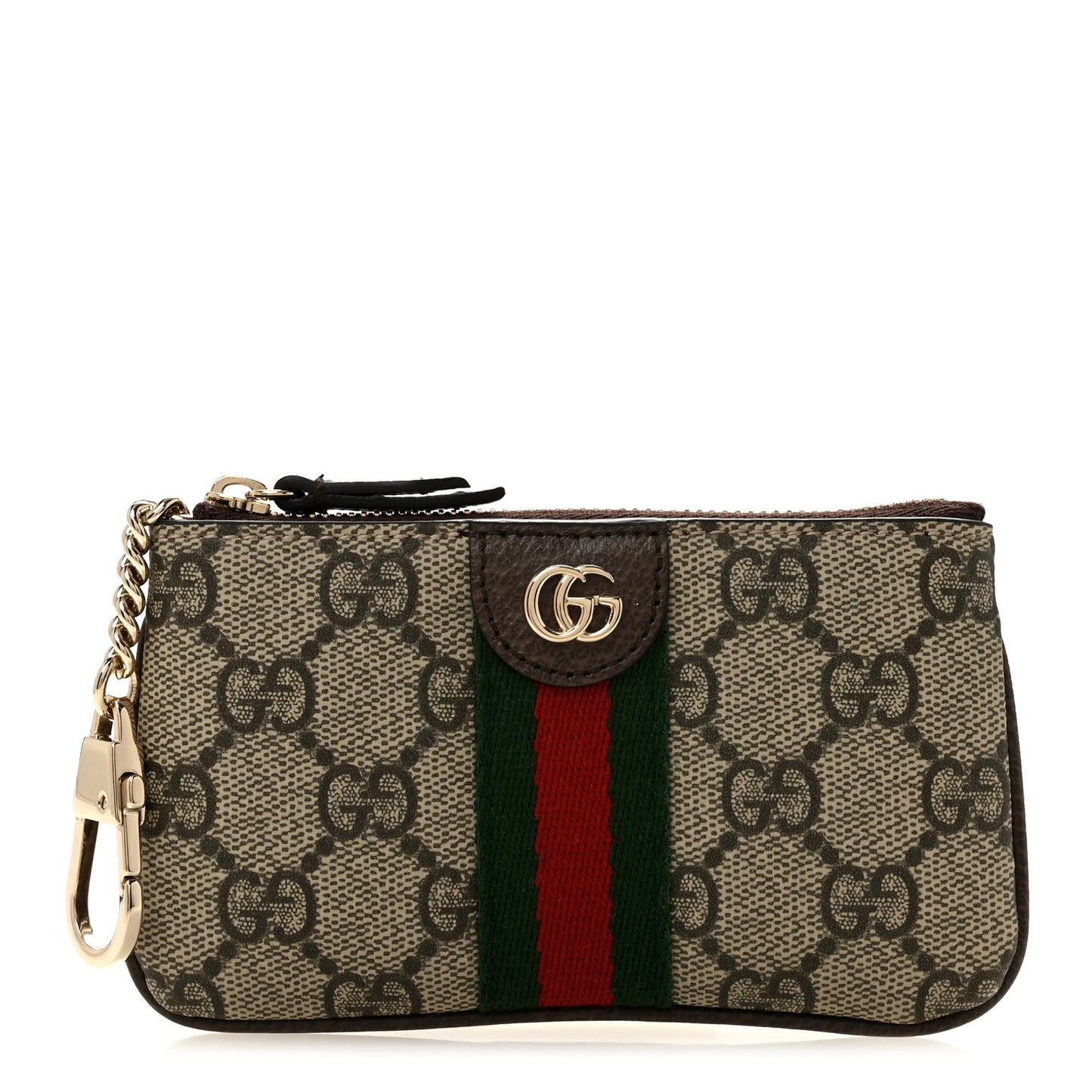 GG Supreme Monogram Web Ophidia Zip Key Pouch Brown