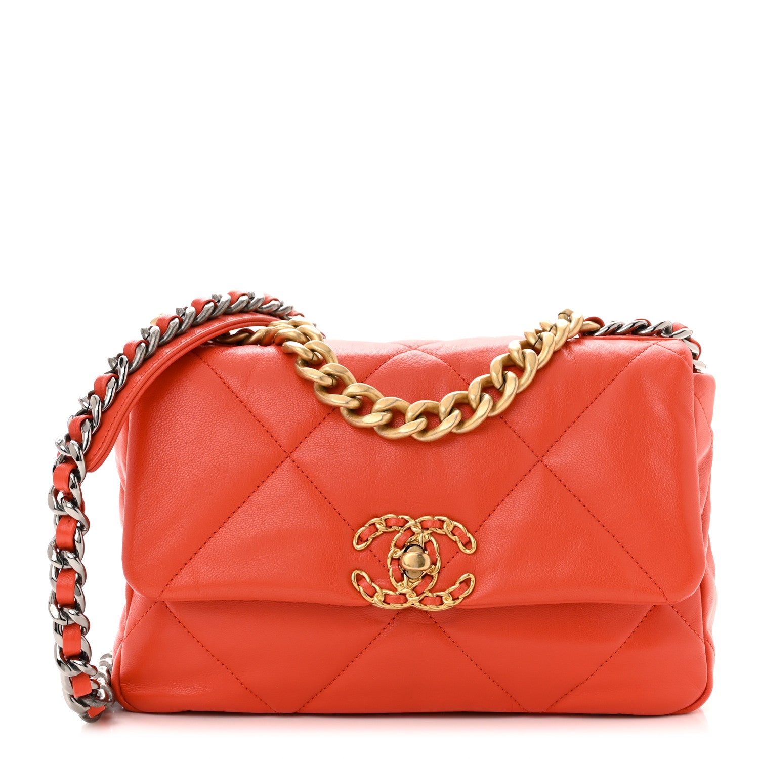 Chanel Goatskin Quilted Medium Chanel 19 Flap Orange 1 of 10