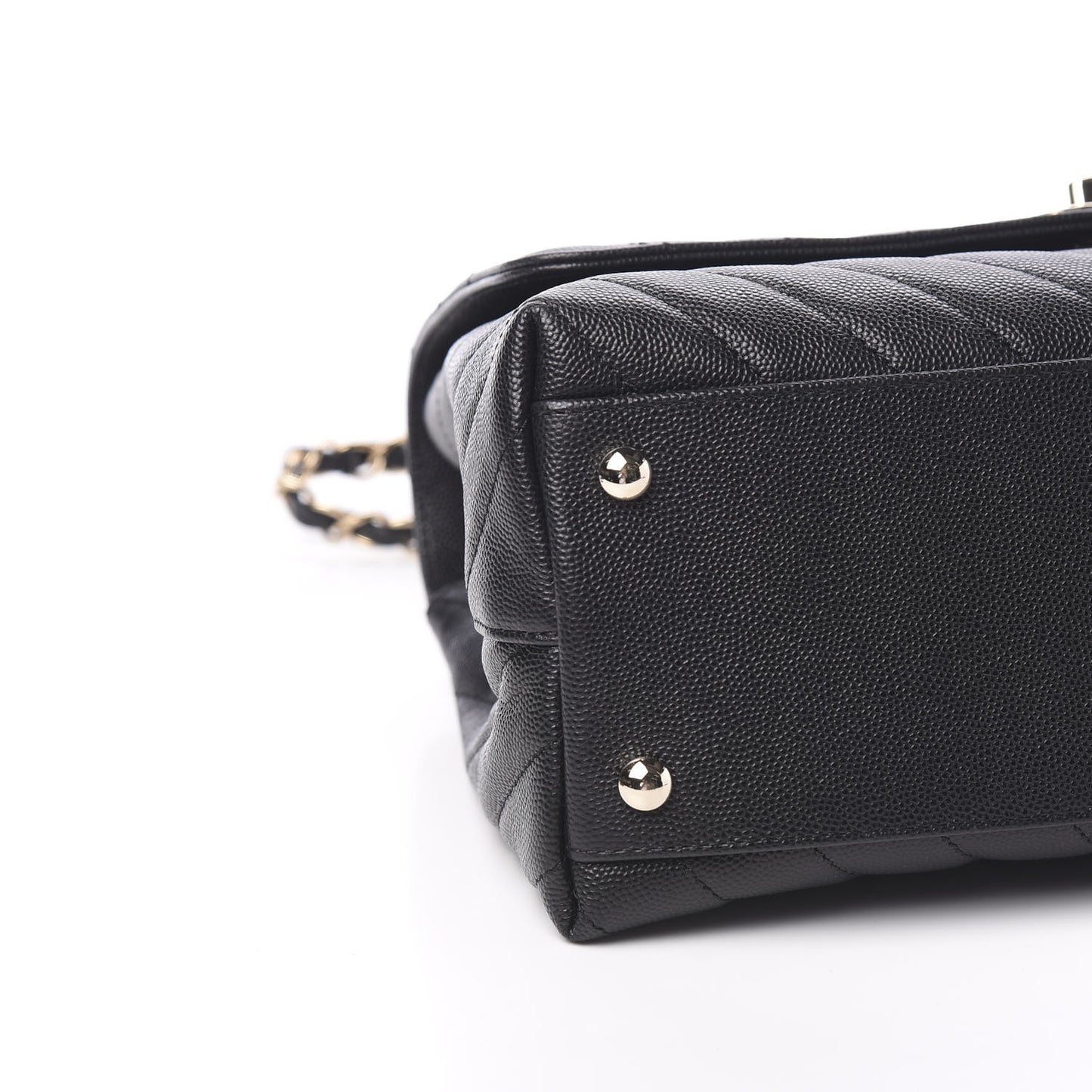 Caviar Chevron Quilted Small Coco Handle Flap Black