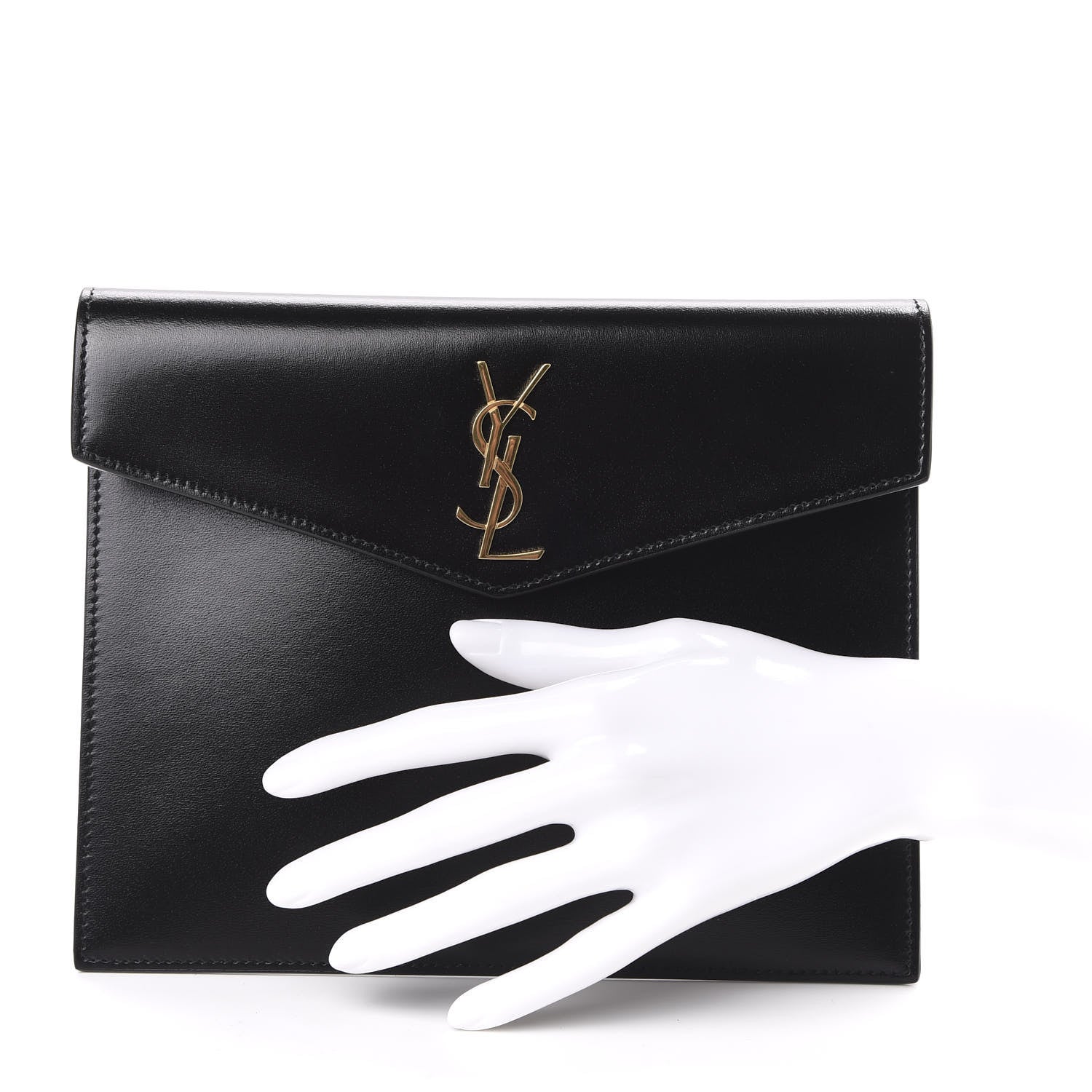 Saint Laurent Smooth Shiny Calfskin Monogram Uptown Baby Pouch Black 2 of 7