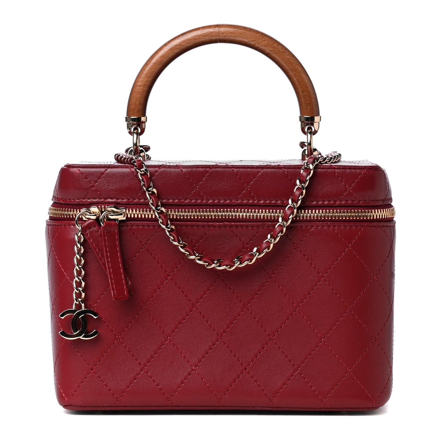 Lambskin Flat Quilted Knock On Wood Large Vanity Case Red