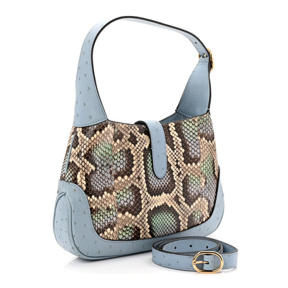 Gucci Snakeskin Ostrich Calfskin Small Jackie 1961 Hobo Blue Multicolor 3 of 10
