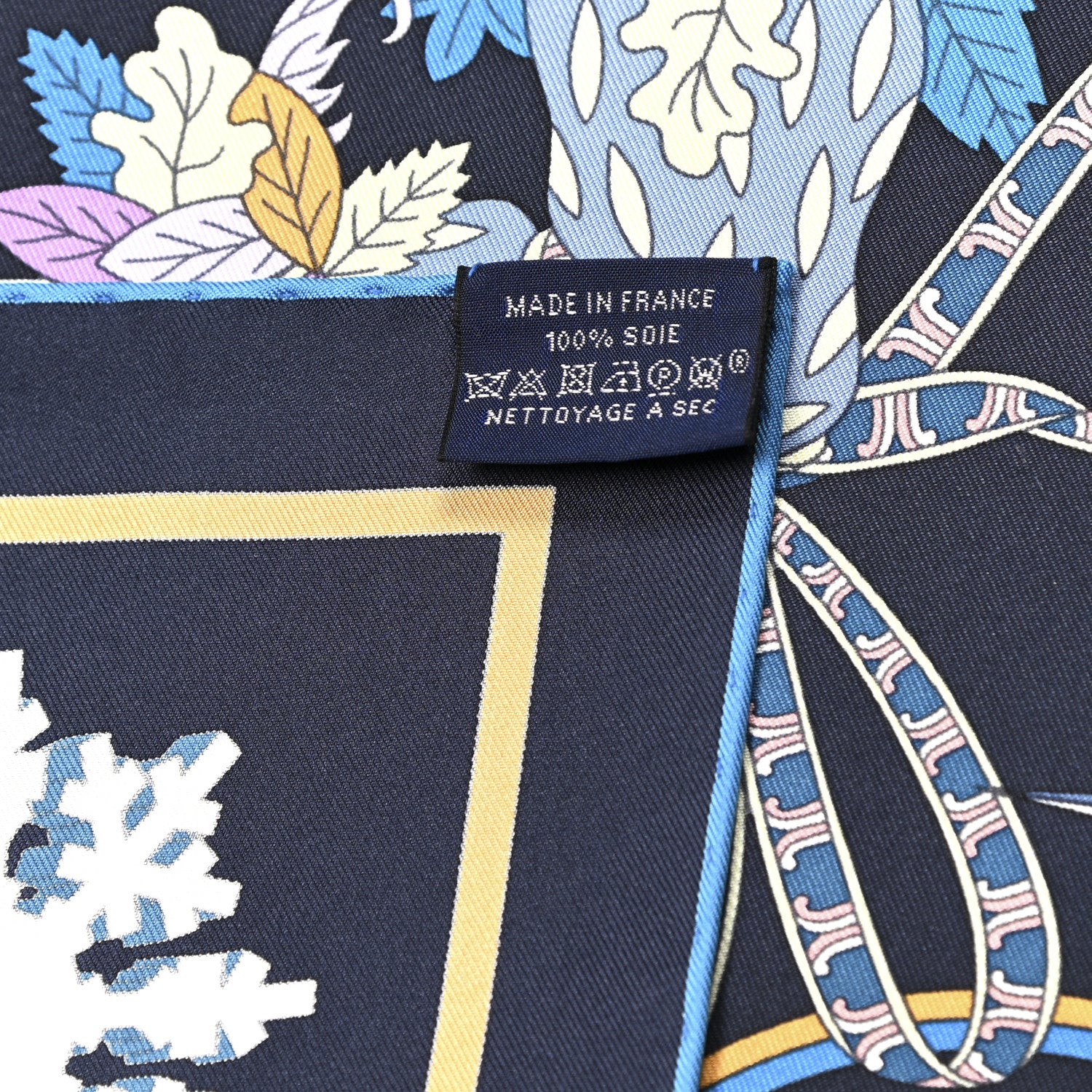 Hermes Silk Twill La Sacre Des Saisons Scarf 90 Bleu Black Ciel Rose 6 of 6