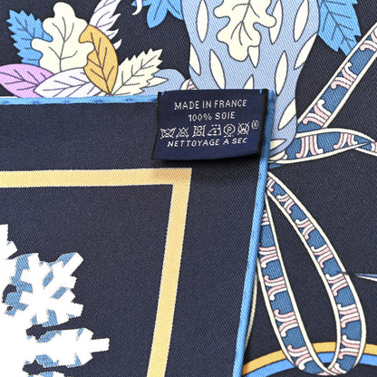 Hermes Silk Twill La Sacre Des Saisons Scarf 90 Bleu Black Ciel Rose 6 of 6