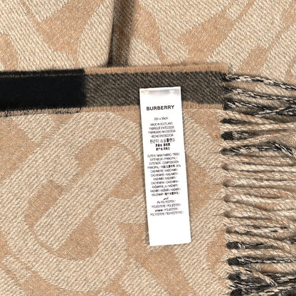 Burberry Cashmere Half Mega Check Monogram TB Reversible Fringe Scarf Archive Beige Gold 4 of 4