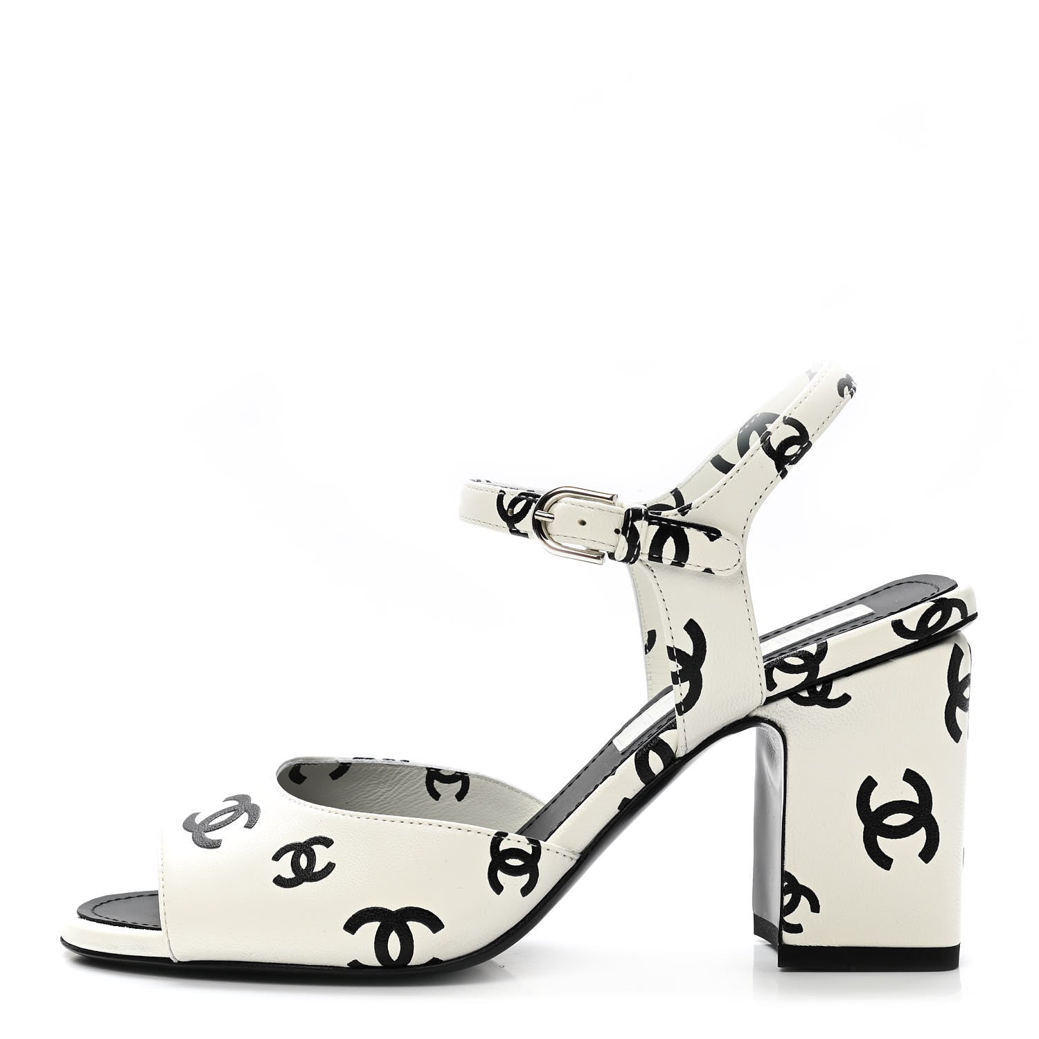 Chanel Printed Lambskin CC Sandals 36 White Black 1 of 9
