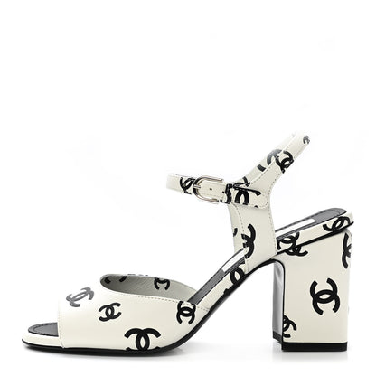 Chanel Printed Lambskin CC Sandals 36 White Black 1 of 9