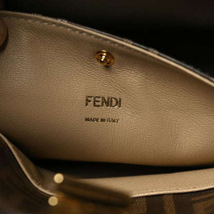 Fendi Vitello Seta Glazed Fabric FF 1974 Medium Peekaboo X-Lite Maya Mogano Panna 6 of 8