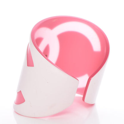 Chanel Resin CC Wide Cuff White Pink 3 of 4