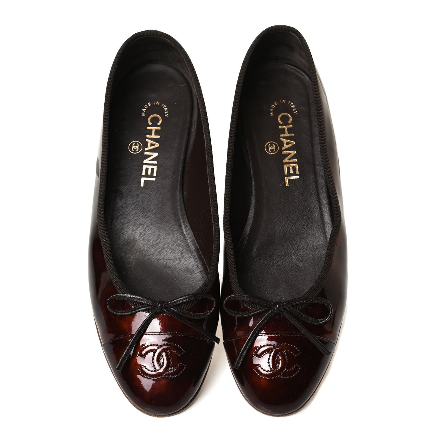 Patent Tortoise CC Cap Toe Ballerina Flats 38 Brown