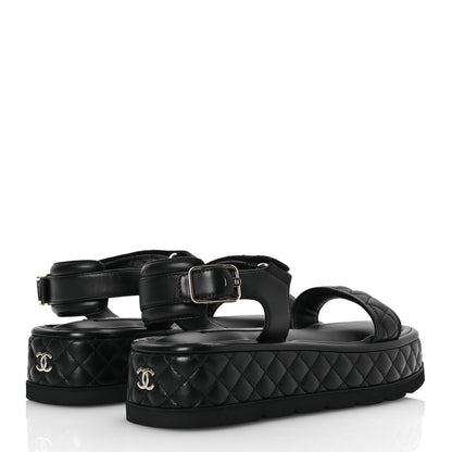 Chanel Lambskin Quilted Platform Sandals 40.5 Black 5 of 13