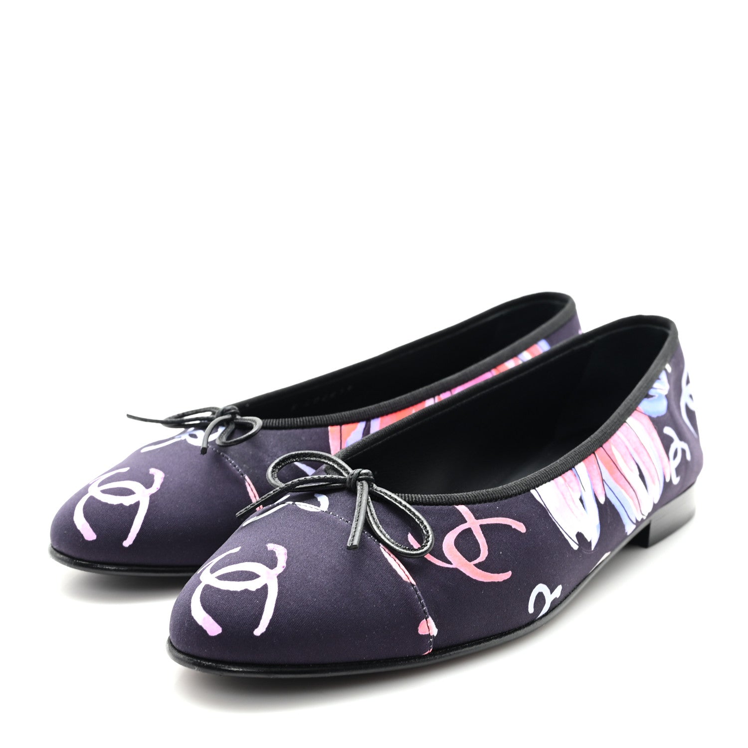 Chanel Printed Stretch Jersey Cap Toe Ballerina Flats 38 Black Multicolor 4 of 9