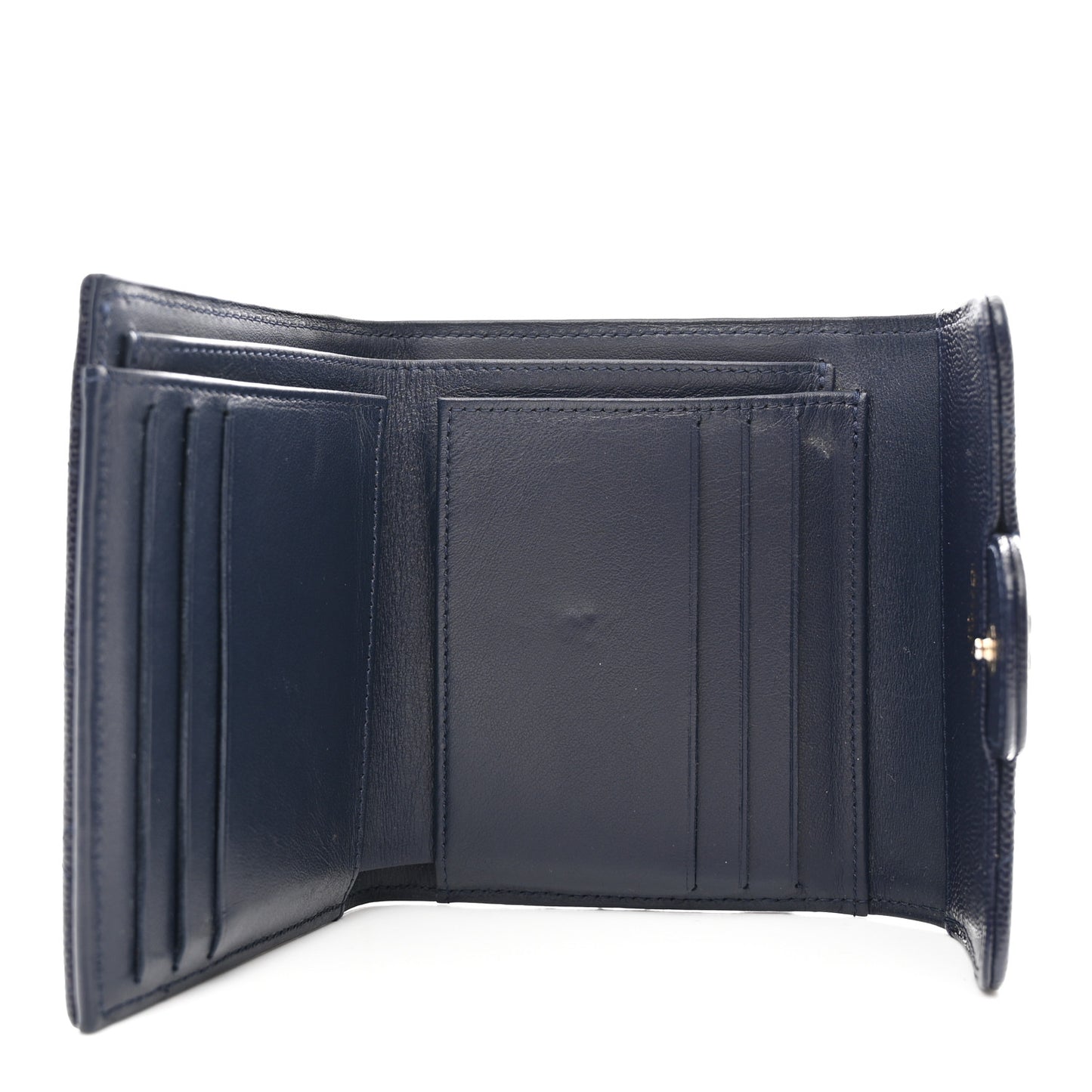 Caviar Quilted Compact Flap Wallet Navy