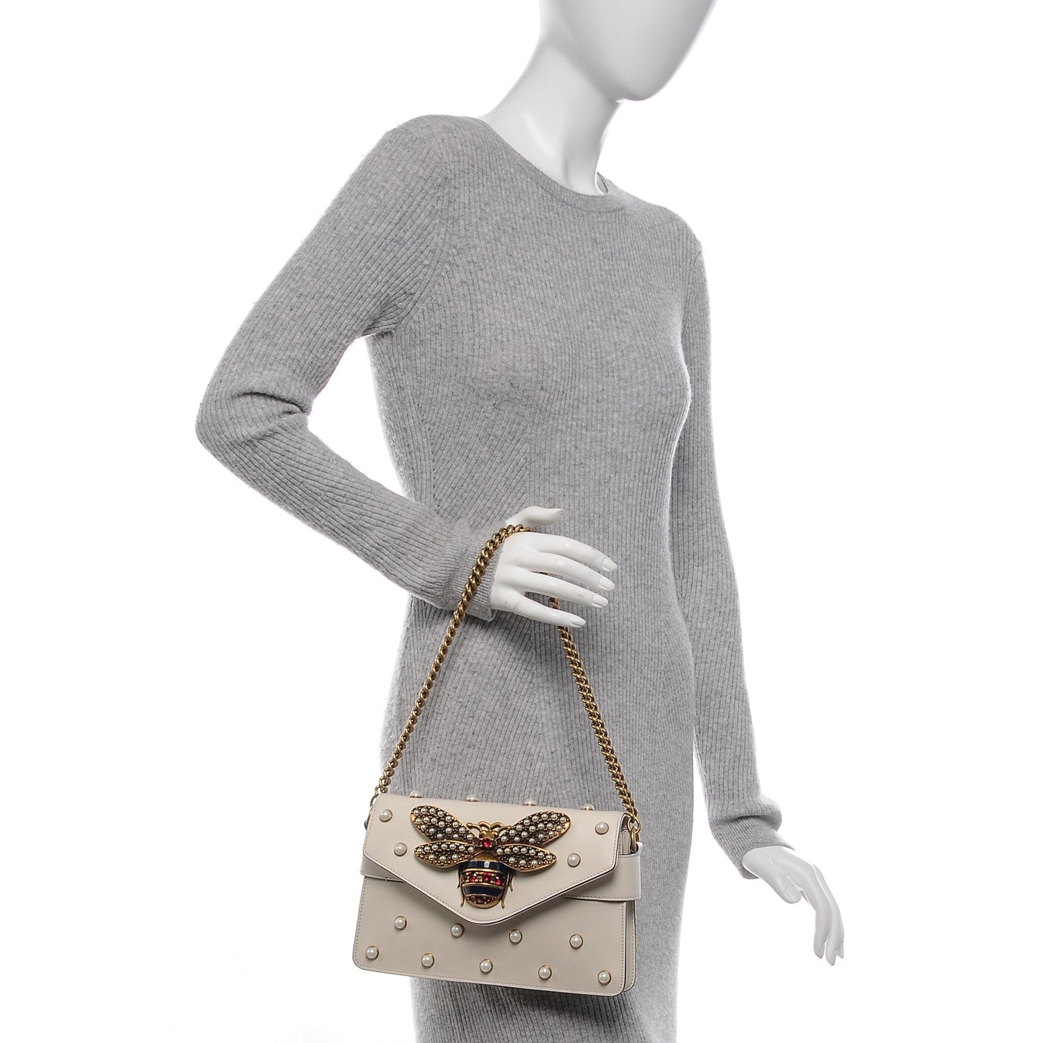 Gucci Nappa Pearl Studded Mini Queen Margaret Broadway Shoulder Bag Mystic White 3 of 9