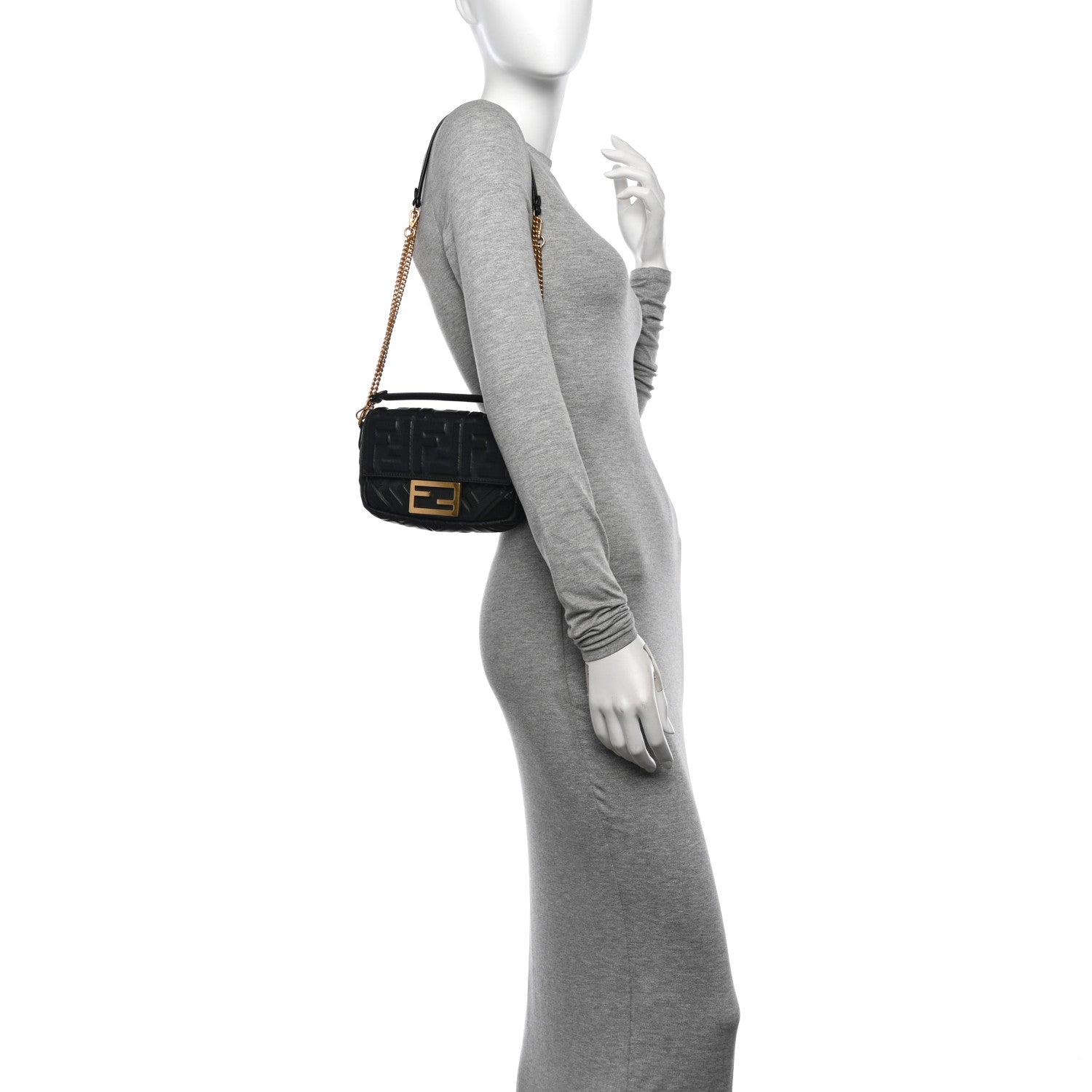 Fendi Nappa FF 1974 Embossed Mini Baguette Black 2 of 12