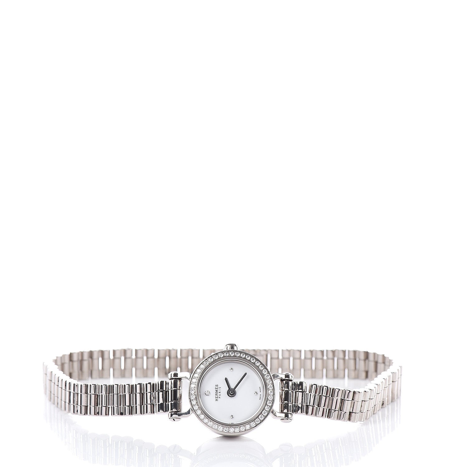Hermes 18K White Gold Diamond 16mm Faubourg Quartz Watch 3 of 7