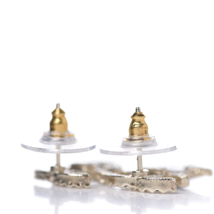 Chanel Crystal Enamel CC Star Heart Earrings Gold 2 of 3