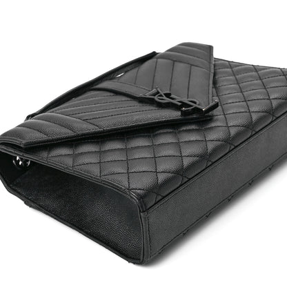 Saint Laurent Grain De Poudre Textured Mixed Matelasse Triquilt Medium Monogram Monochrome Satchel Black 11 of 12