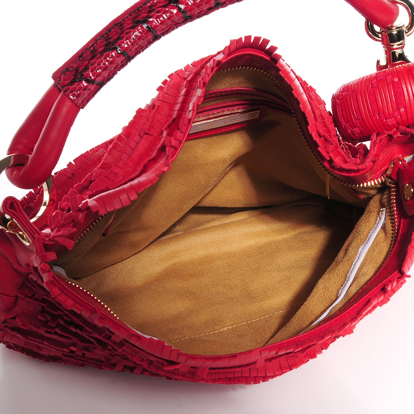 Snakeskin Nappa Fringe Small Sky Hobo Red
