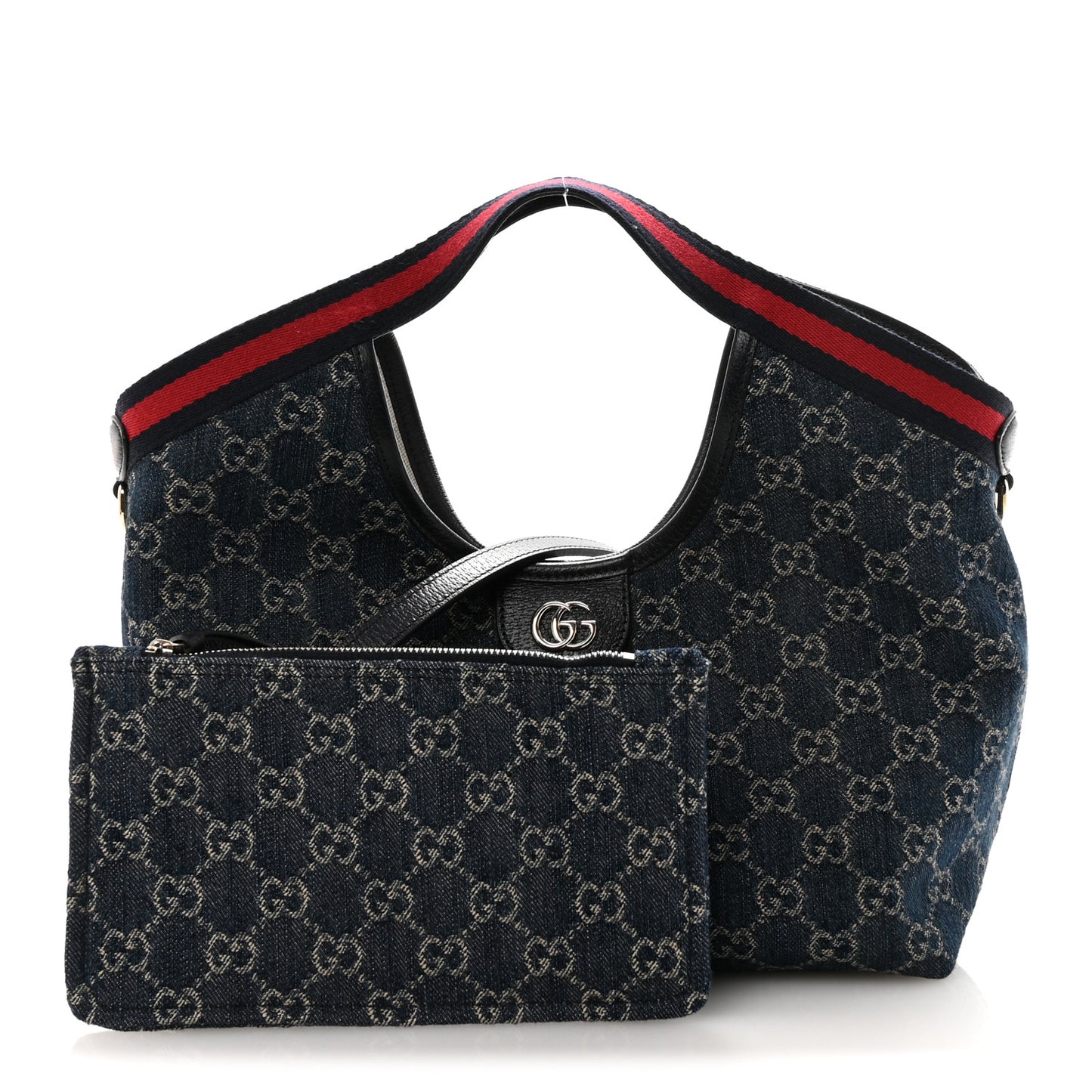 Denim GG Monogram Web Small Giglio Tote Blue White