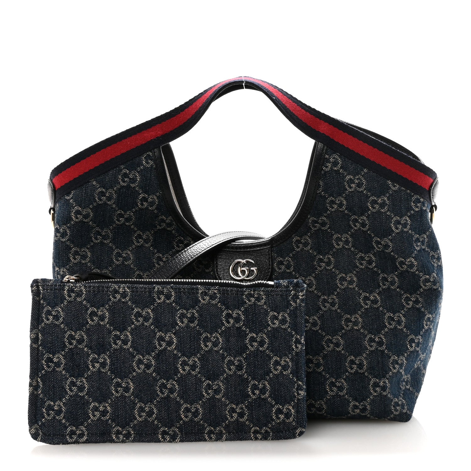 Gucci Denim GG Monogram Web Small Giglio Tote Blue White 3 of 10