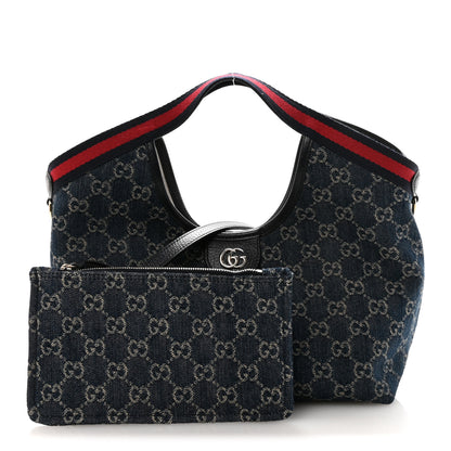 Gucci Denim GG Monogram Web Small Giglio Tote Blue White 3 of 10