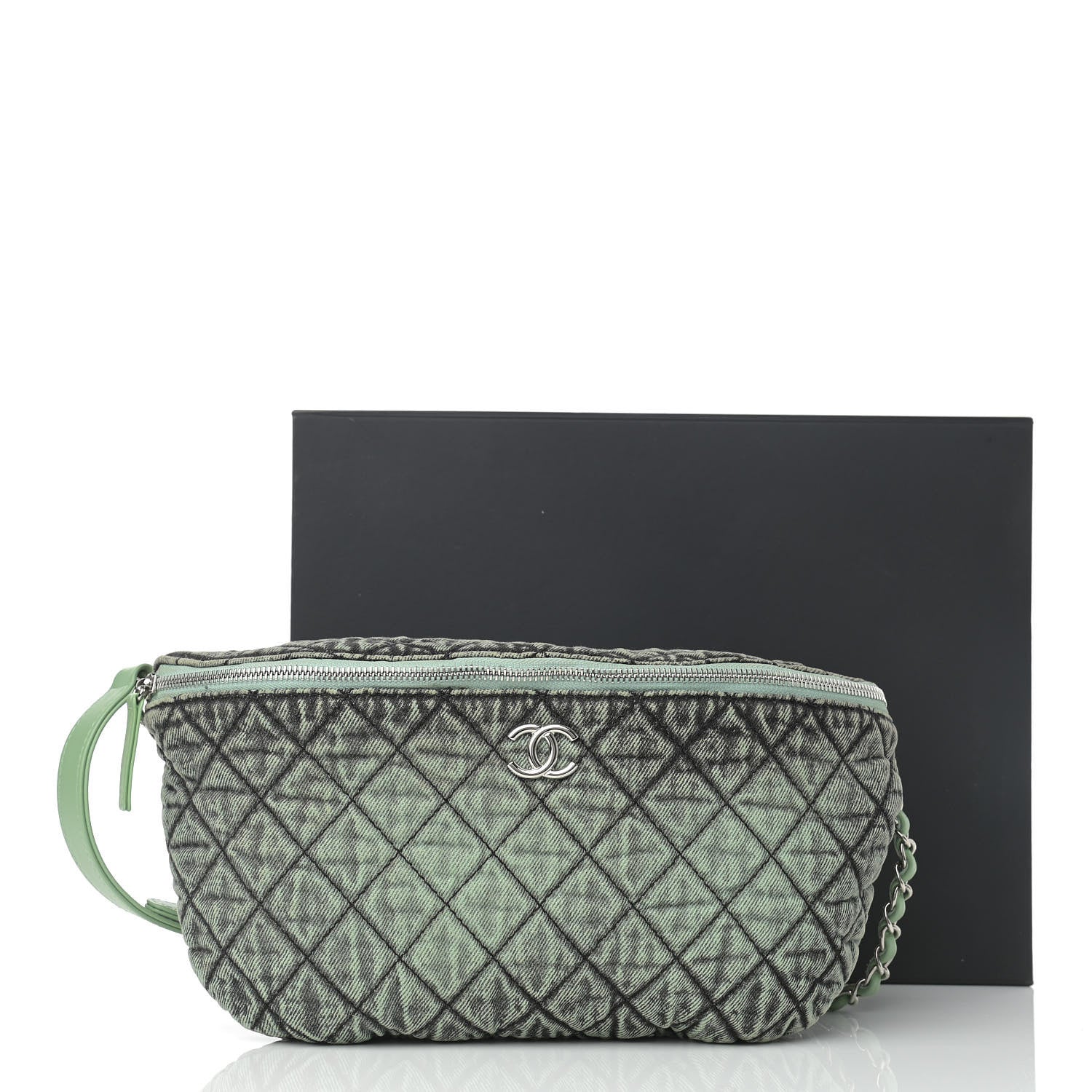 Chanel Denim Quilted Denimpression Waist Bag Green Black 11 of 11