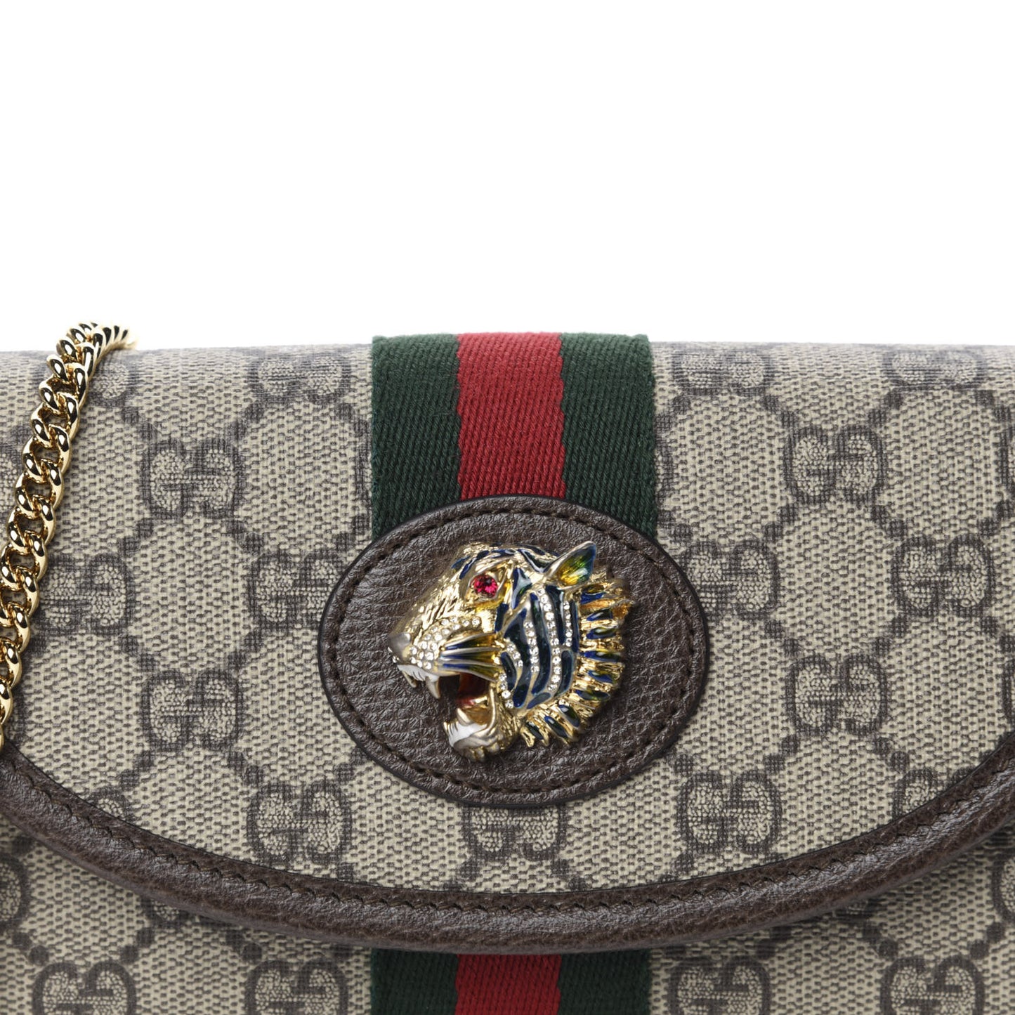 GG Supreme Monogram Web Mini Rajah Slim Flap Shoulder Bag Beige New Acero