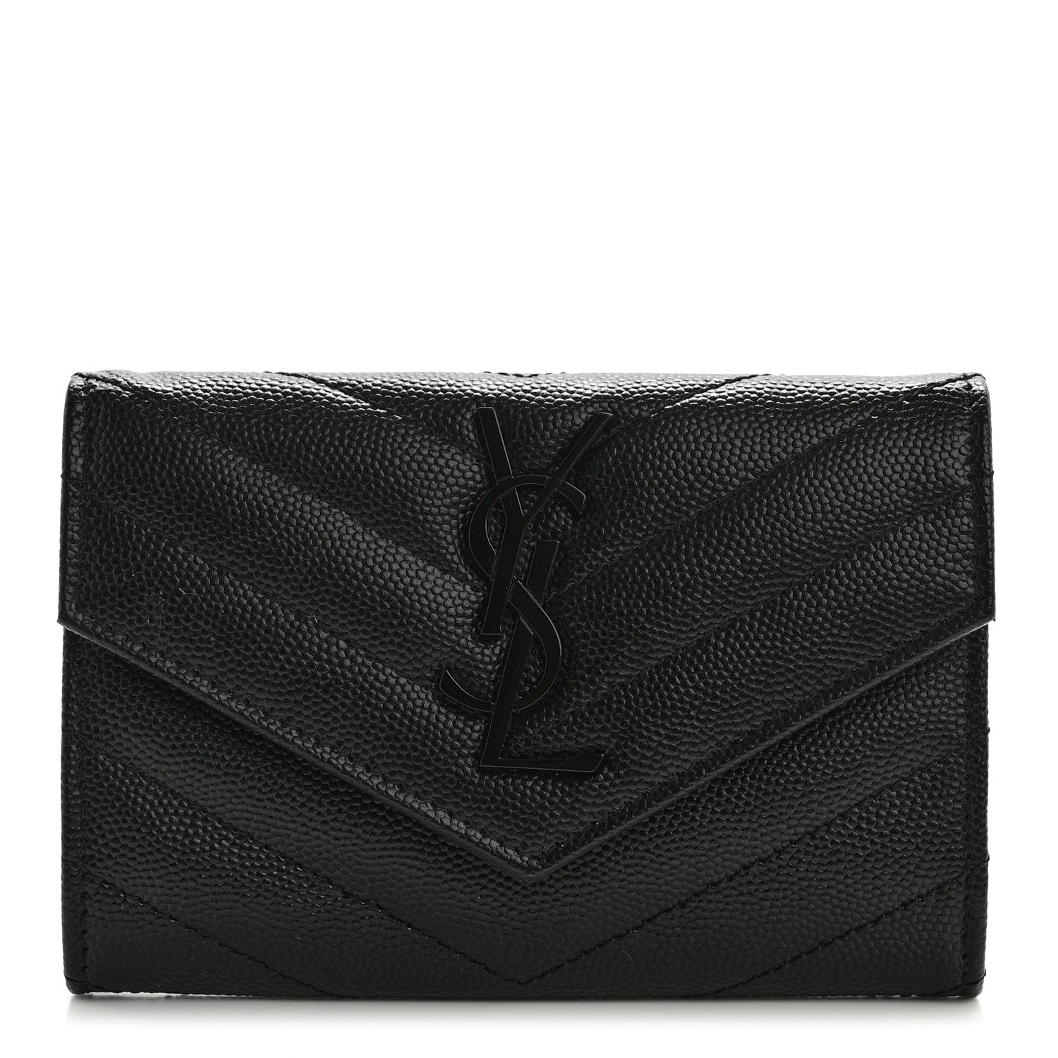 Saint Laurent Grain De Poudre Matelasse Chevron Small Monochrome Monogram Envelope Wallet Black 1 of 7