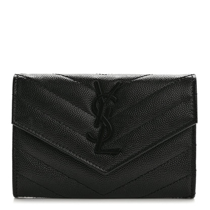 Saint Laurent Grain De Poudre Matelasse Chevron Small Monochrome Monogram Envelope Wallet Black 1 of 7