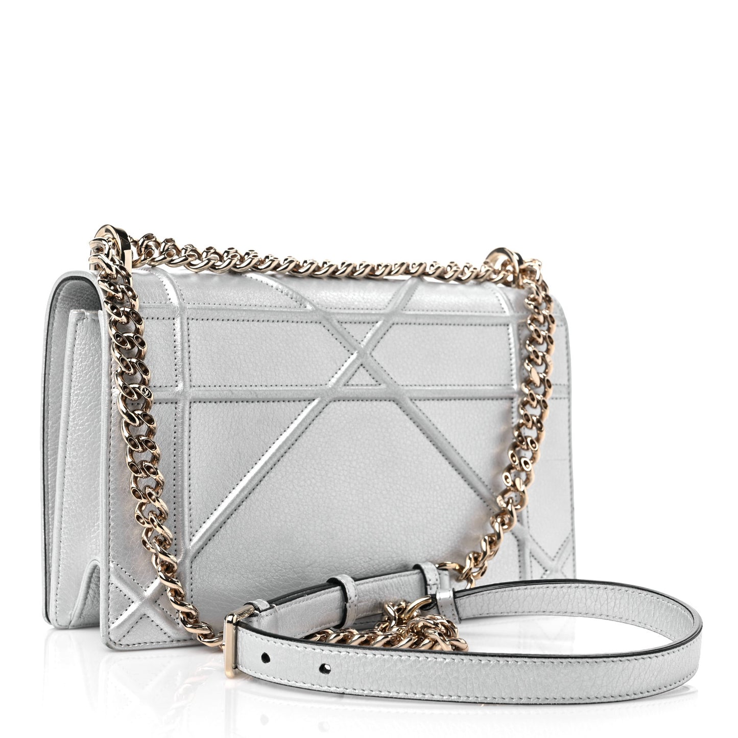 Metallic Grained Calfskin Medium Diorama Flap Bag Silver