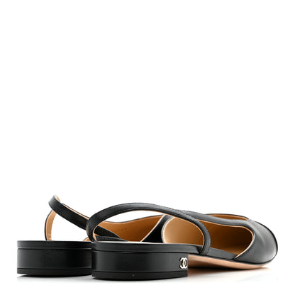 Chanel Goatskin Grosgrain Cap Toe CC Slingback Sandals 40 Black 5 of 10