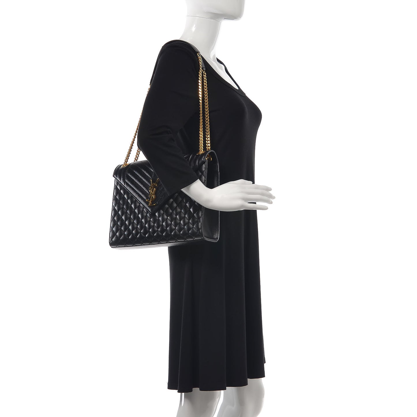 Grain De Poudre Textured Mixed Matelasse Large Triquilt Monogram Satchel Black