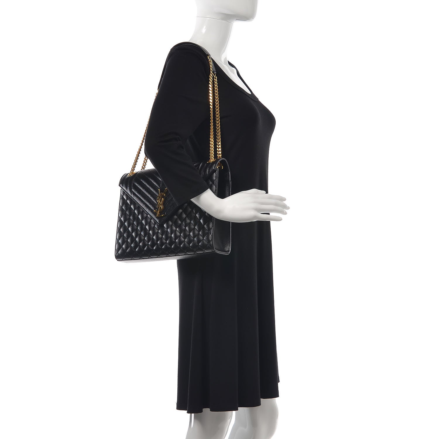 Saint Laurent Grain De Poudre Textured Mixed Matelasse Large Triquilt Monogram Satchel Black 2 of 10