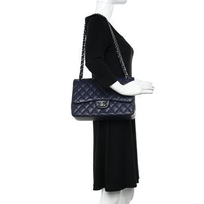Chanel Caviar Quilted Jumbo Double Flap Navy Blue 2 of 11