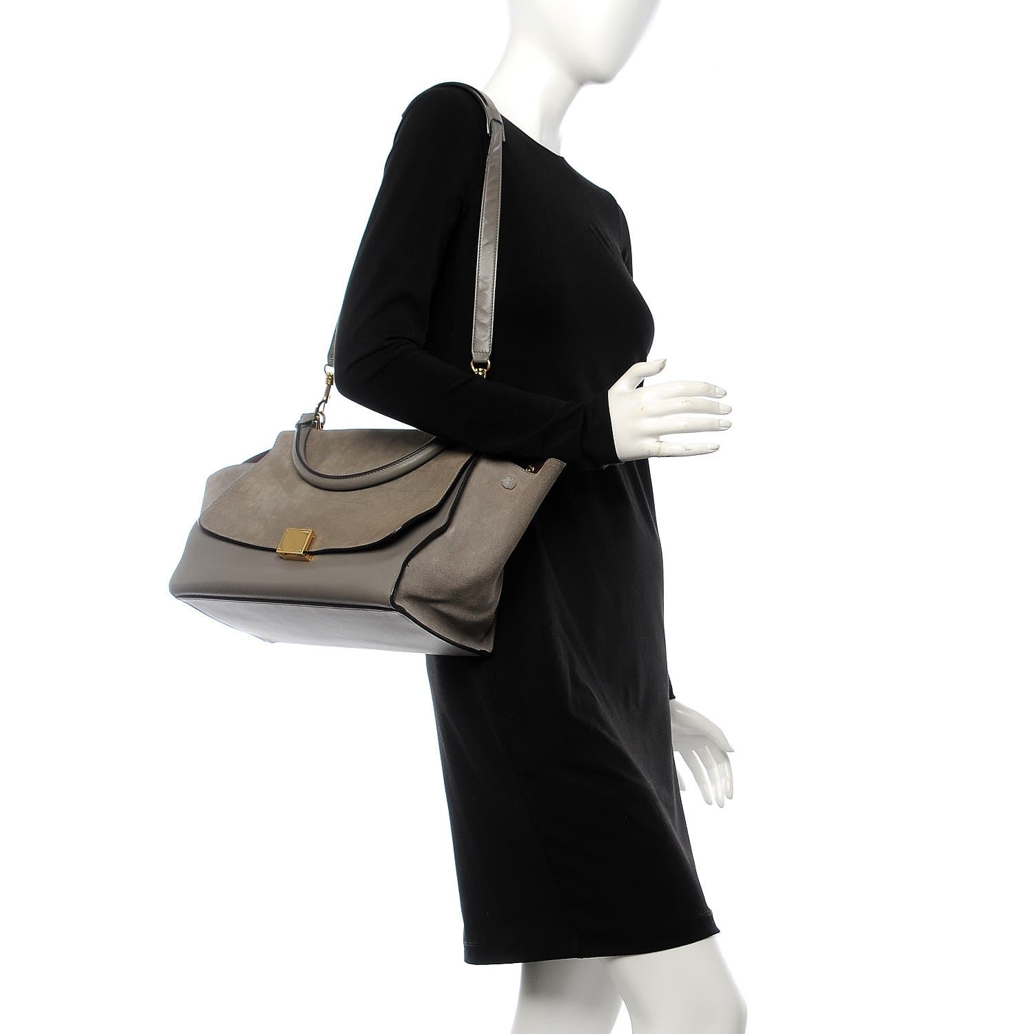 Celine Crocodile Embossed Nubuck Medium Trapeze Grey 3 of 20