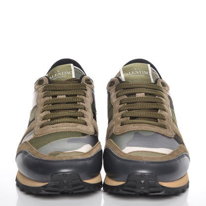 Valentino Garavani Nappa Fabric Suede Camouflage Womens Rockrunner Sneakers 36.5 Kaki Platine 2 of 8