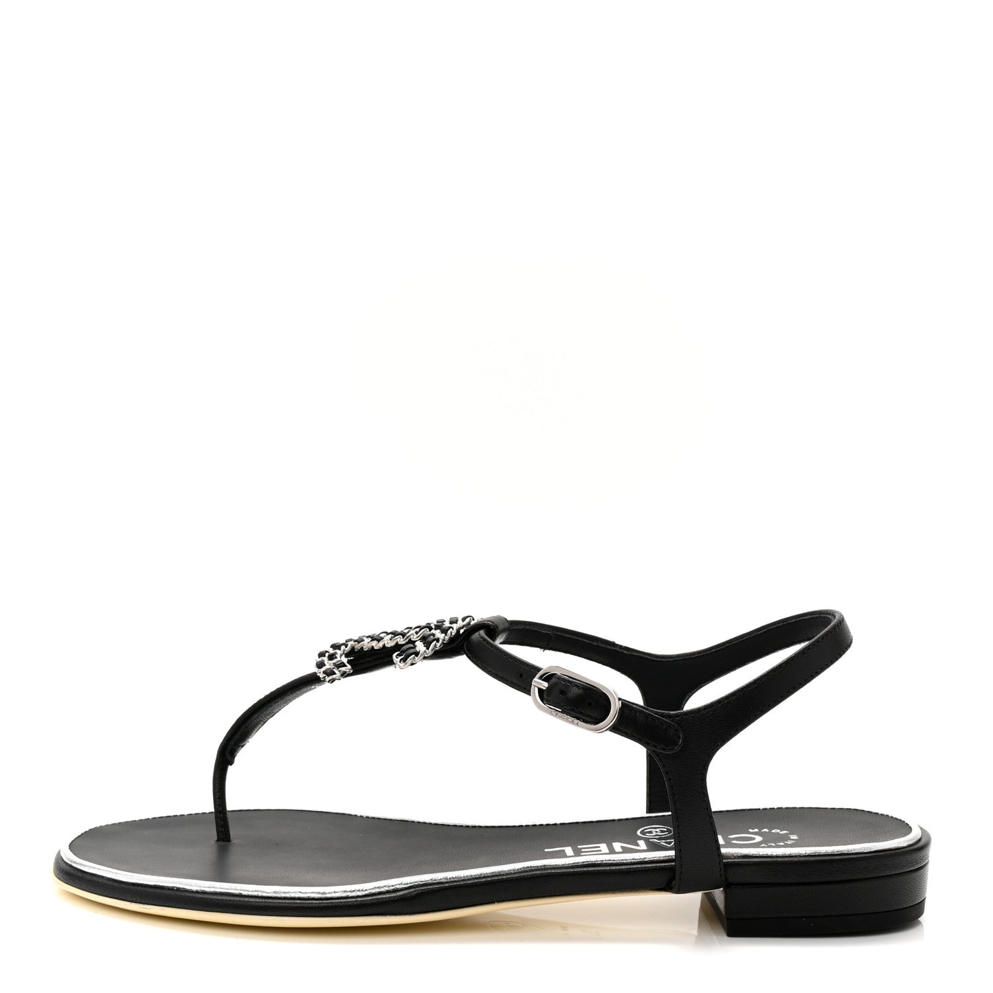 Lambskin CC Chain Thong Sandals 35.5 Black