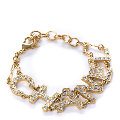 Chanel Metal Crystal 90's Icon Logo Bracelet Gold 1 of 5