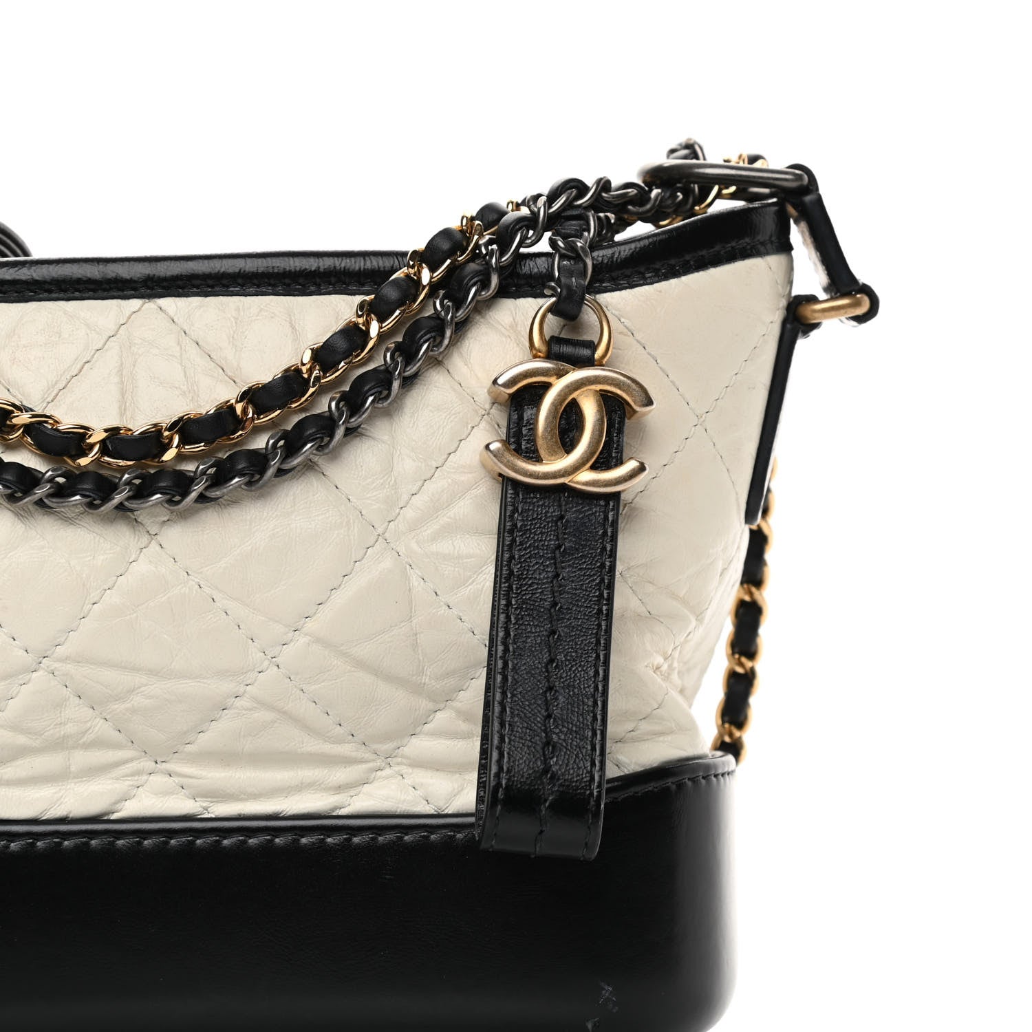 Chanel Aged Calfskin Quilted Small Gabrielle Hobo Black White 9 of 17