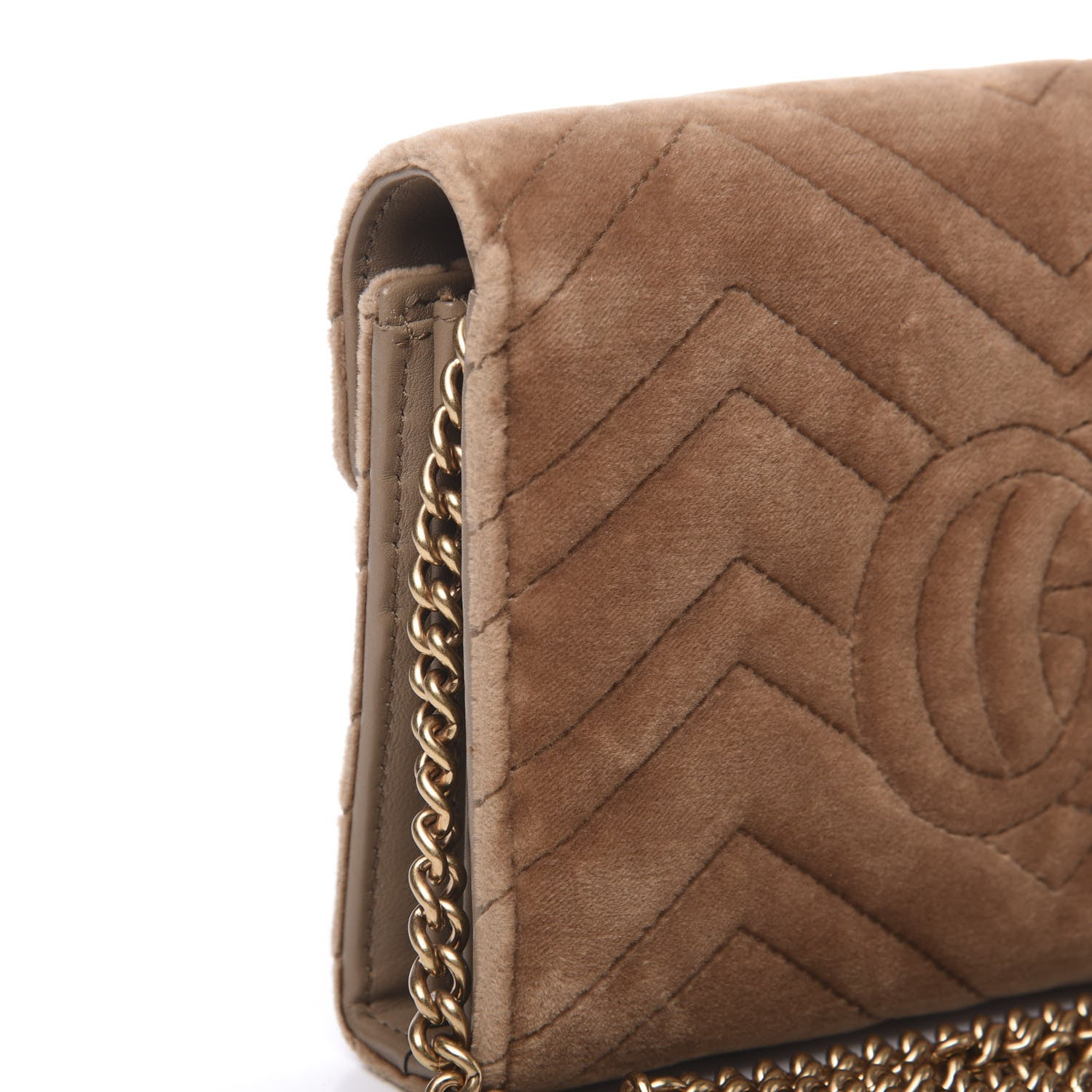 Gucci Velvet Matelasse GG Marmont Chain Wallet Taupe 10 of 12