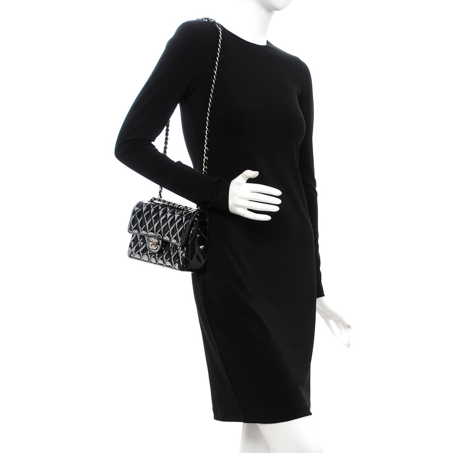 Patent Quilted Small Double Flap Black
