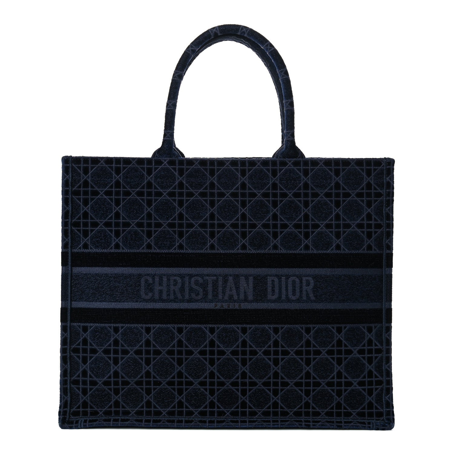 Christian Dior Velvet Cannage Large Book Tote Navy Blue 1 of 17