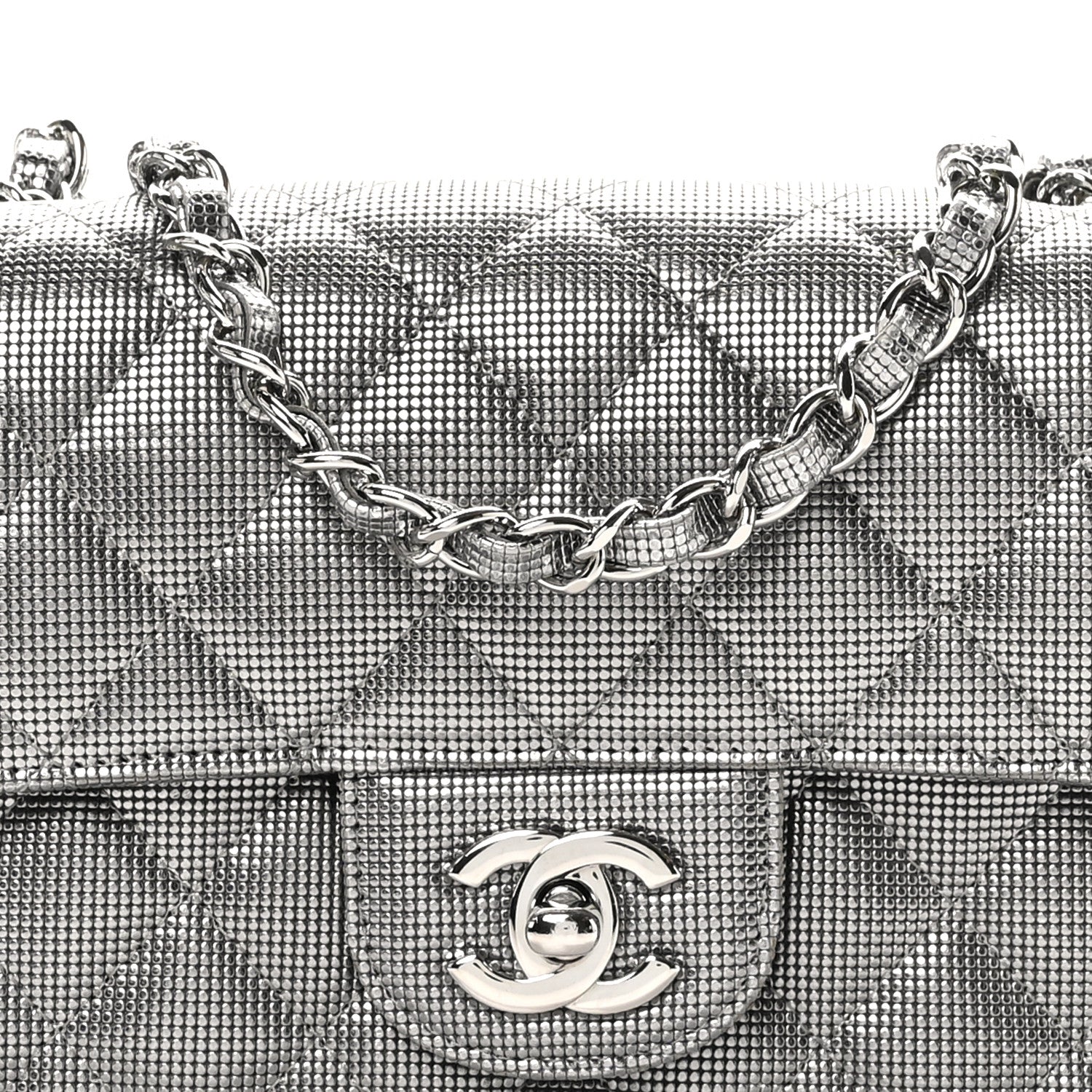Chanel Metallic Calfskin Quilted Pixel Effect Mini Rectangular Flap Dark Silver 8 of 11