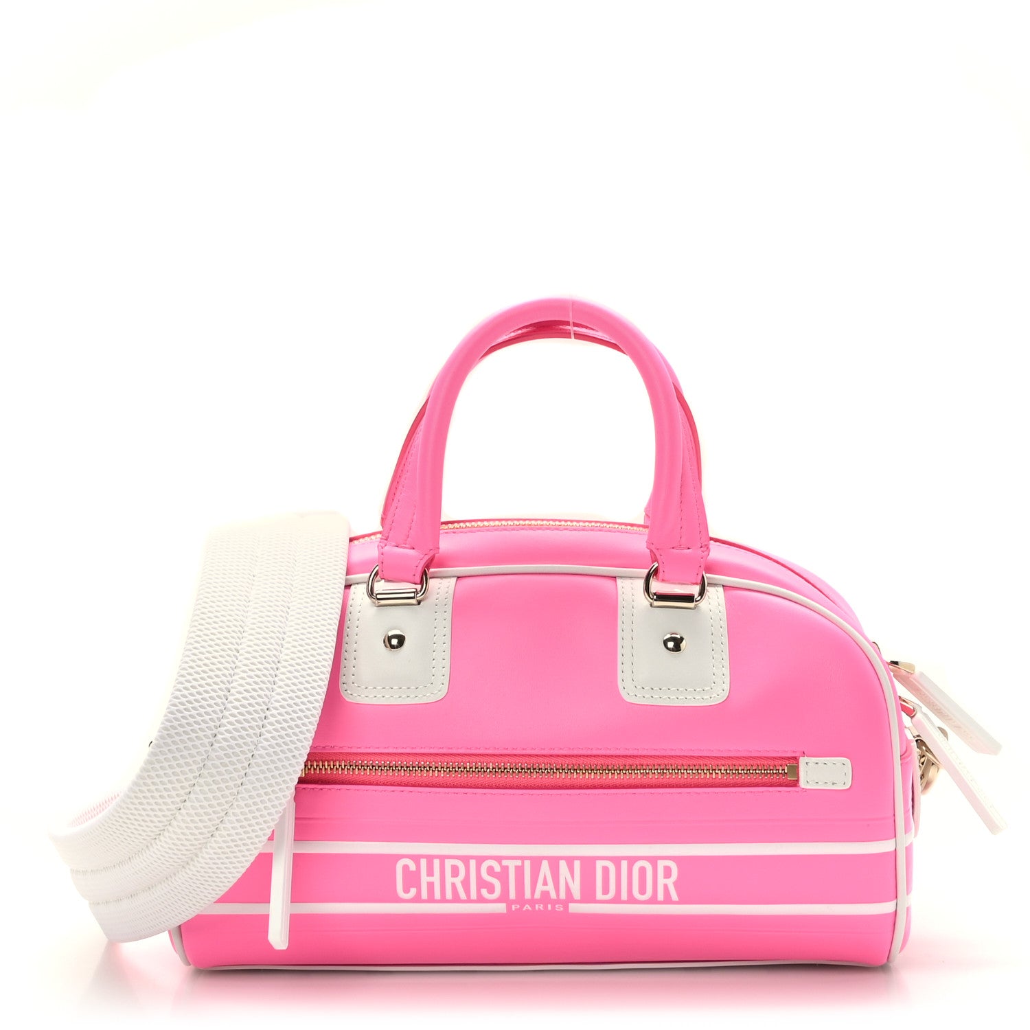 Christian Dior Calfskin Small Dior Vibe Zip Bowling Bag Pink