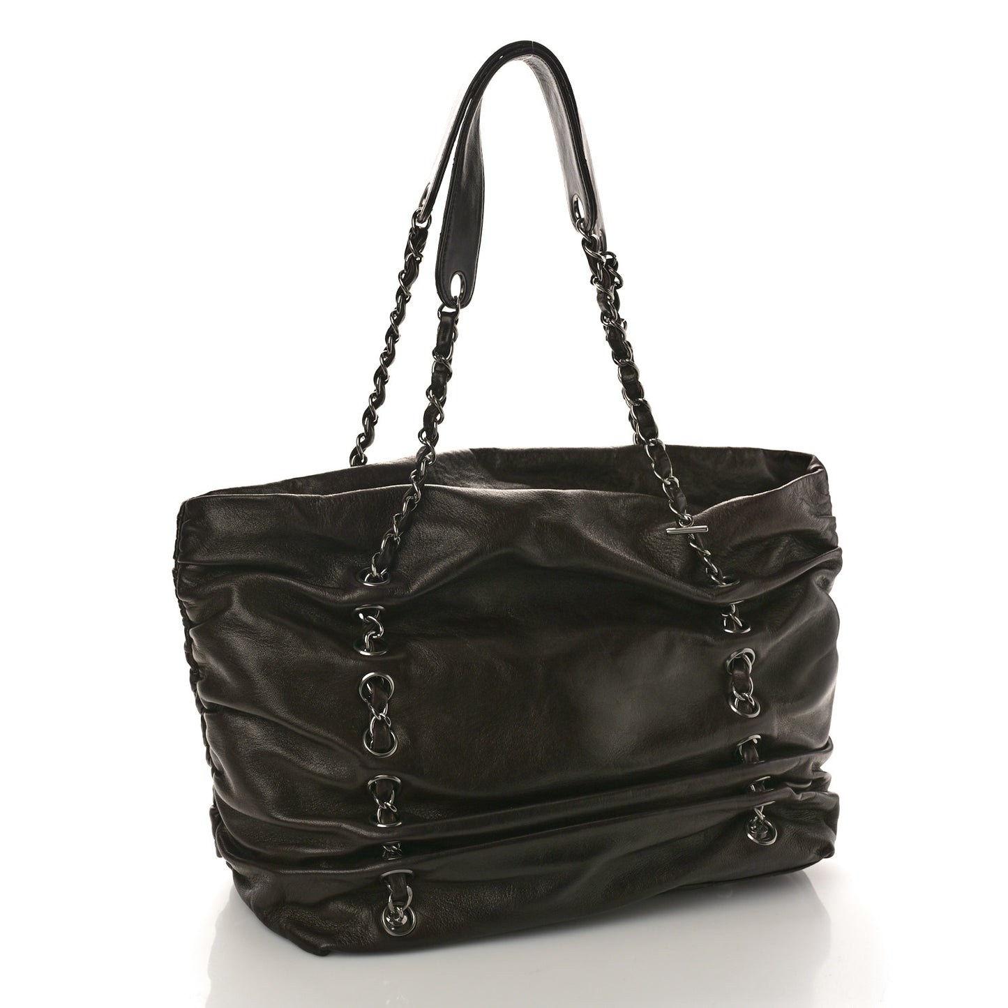 Calfskin East West Modern Chain Tote Dark Brown